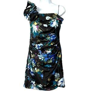 RICKIE FREEMAN for TERRI JON 100% Silk Dark Floral Whimsigoth Party Dress Sz 6